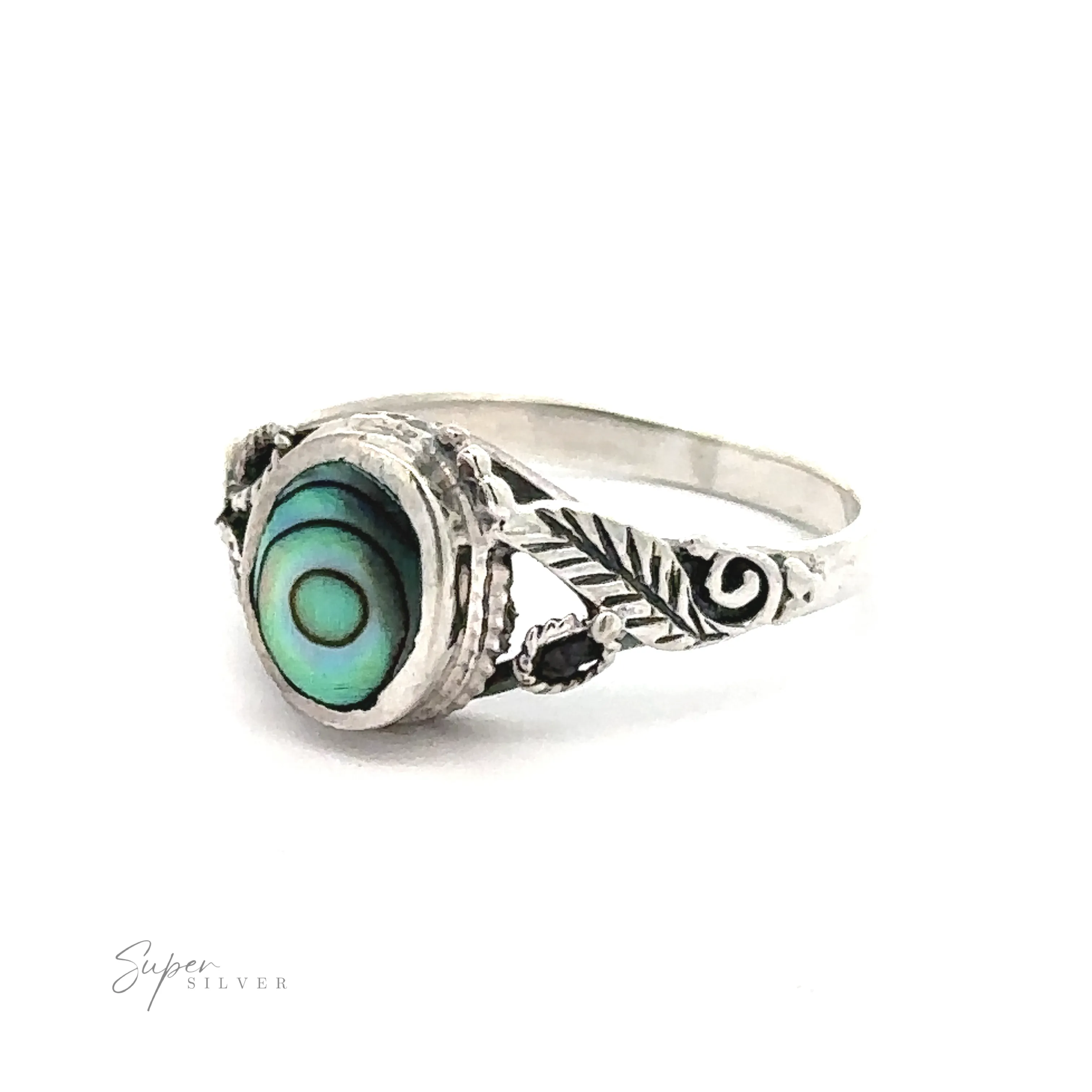 Beautiful Oval Stone Ring with Leaf Design
