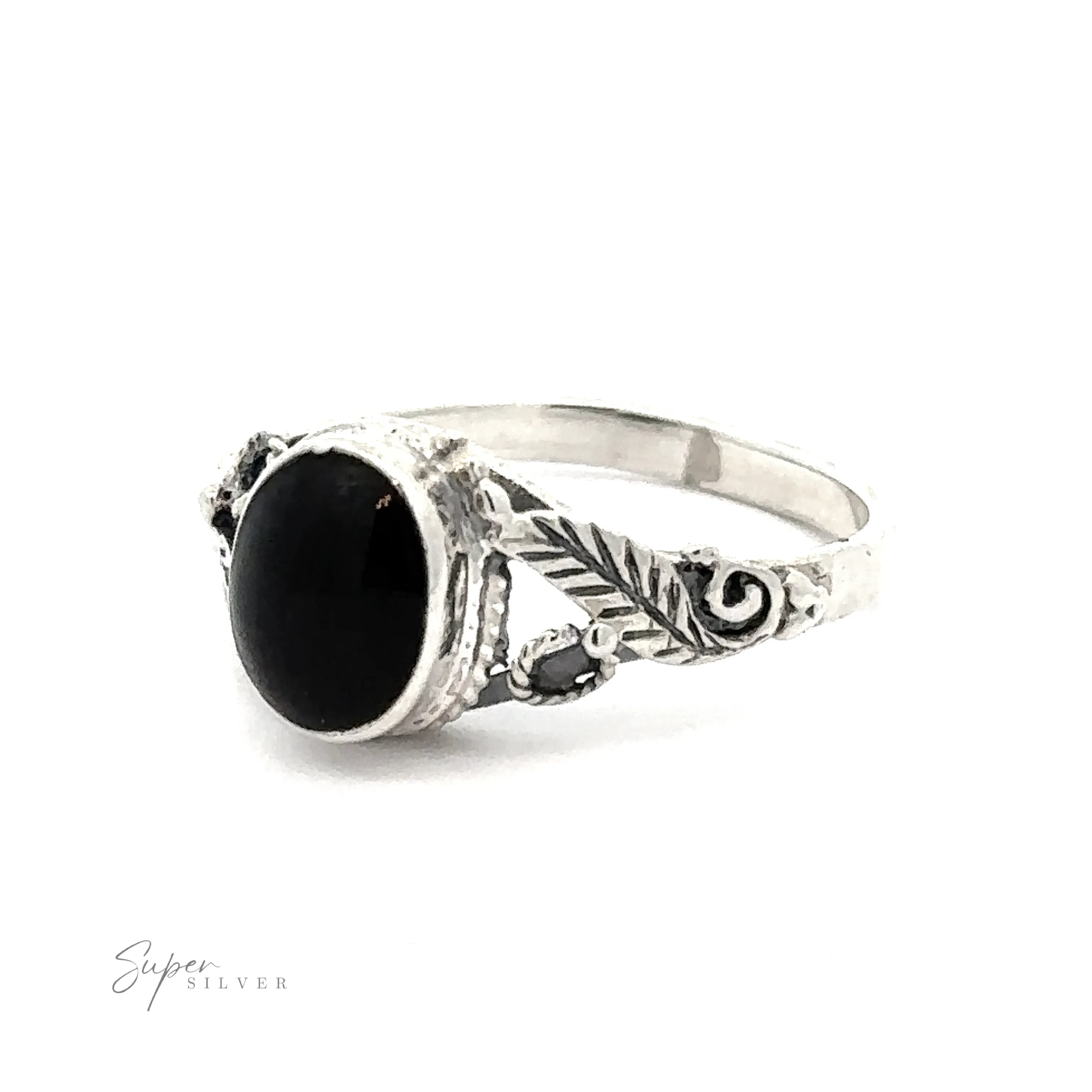 Beautiful Oval Stone Ring with Leaf Design