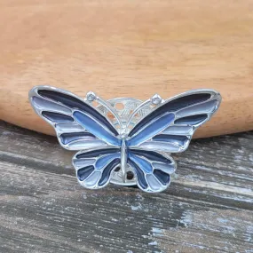 BESHEEK Silvertone Blue Butterfly Magnetic Professional Artisan Brooch Pin | Handmade Hypoallergenic Office, Suit, Networking Style Jewelry
