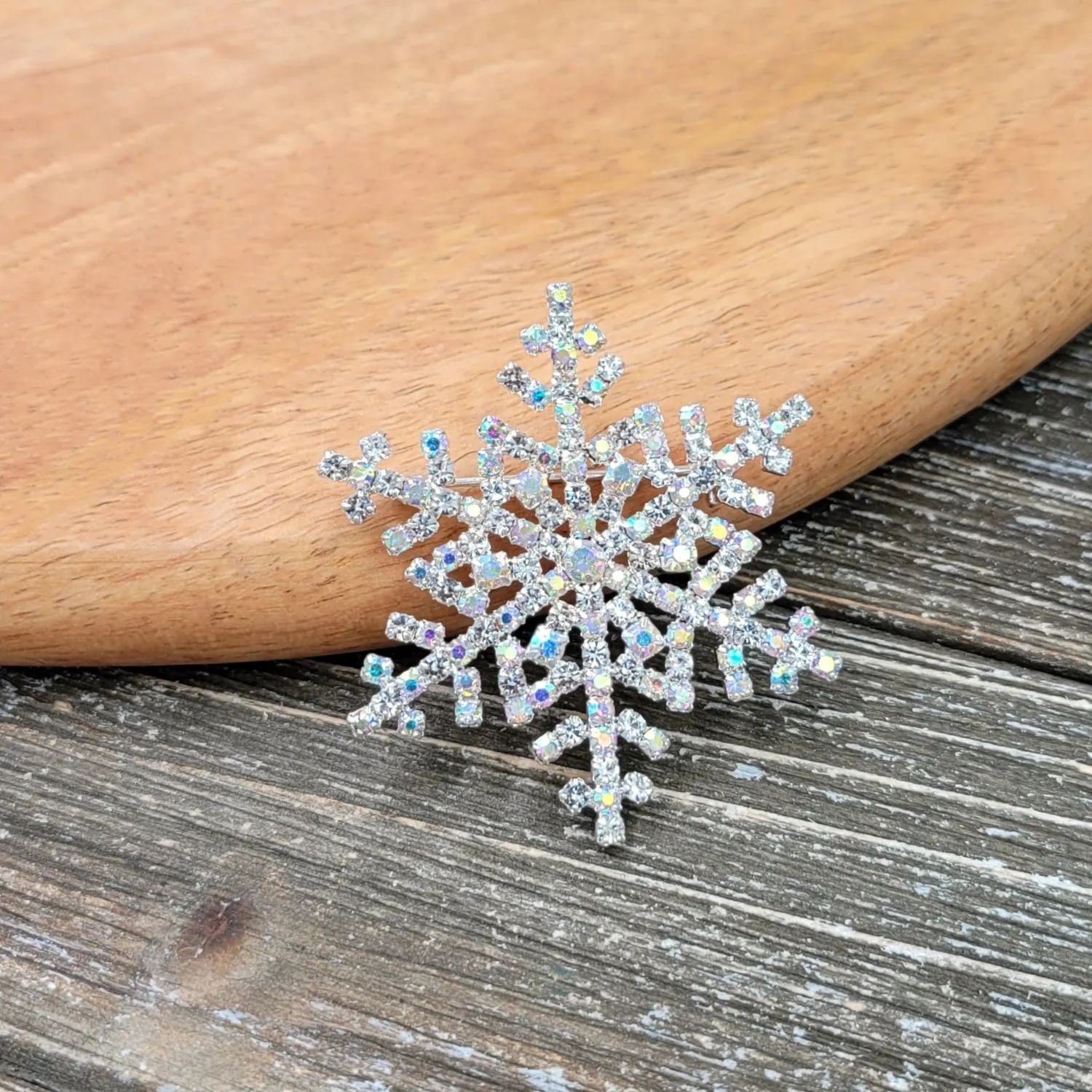 BESHEEK Silvertone Rhinestone Studded Snowflake Professional Artisan Brooch Pin | Handmade Hypoallergenic Office, Suit, Networking Style Jewelry