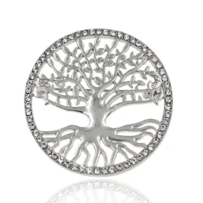 BESHEEK | Silvertone Tree of Life with Rhinestone Border Brooch