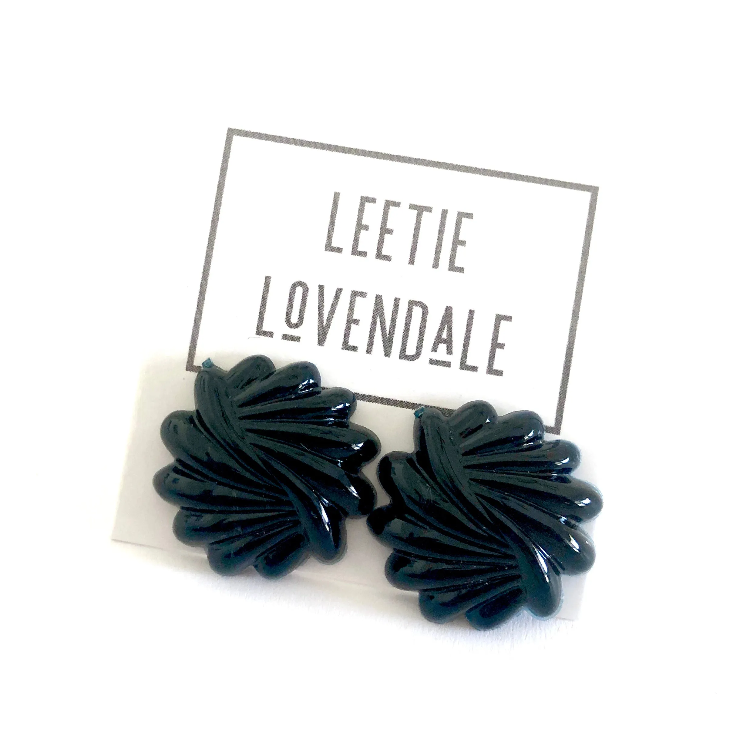 Black Art Deco Carved Retro Button Stud Earrings