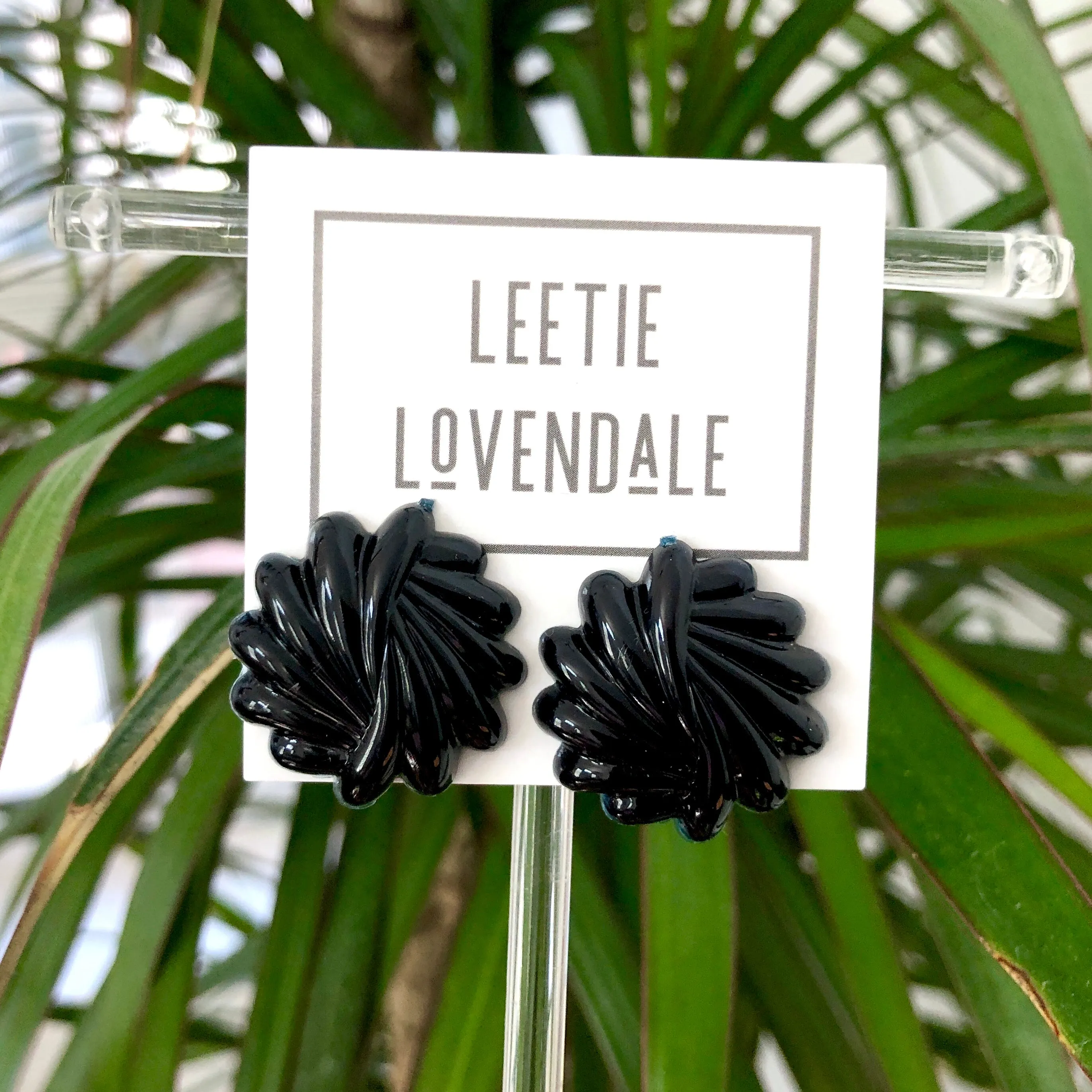 Black Art Deco Carved Retro Button Stud Earrings