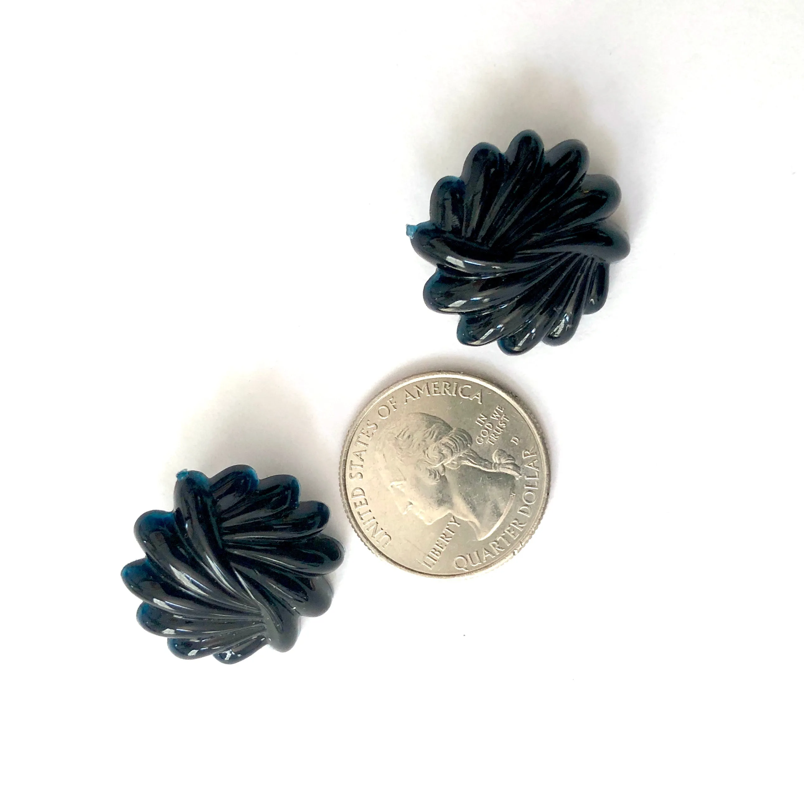 Black Art Deco Carved Retro Button Stud Earrings