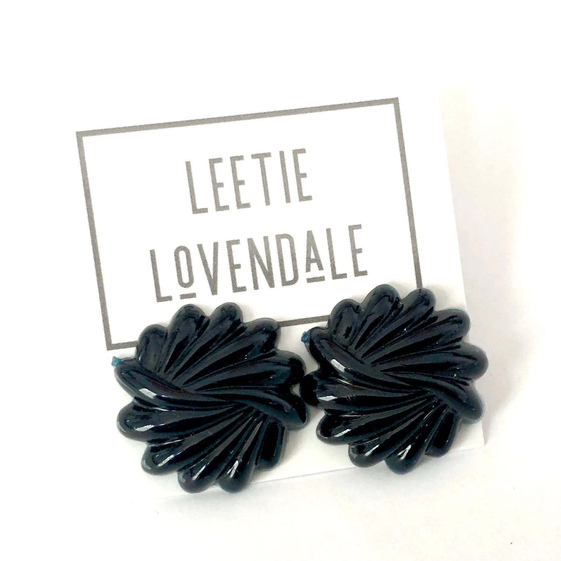 Black Art Deco Carved Retro Button Stud Earrings