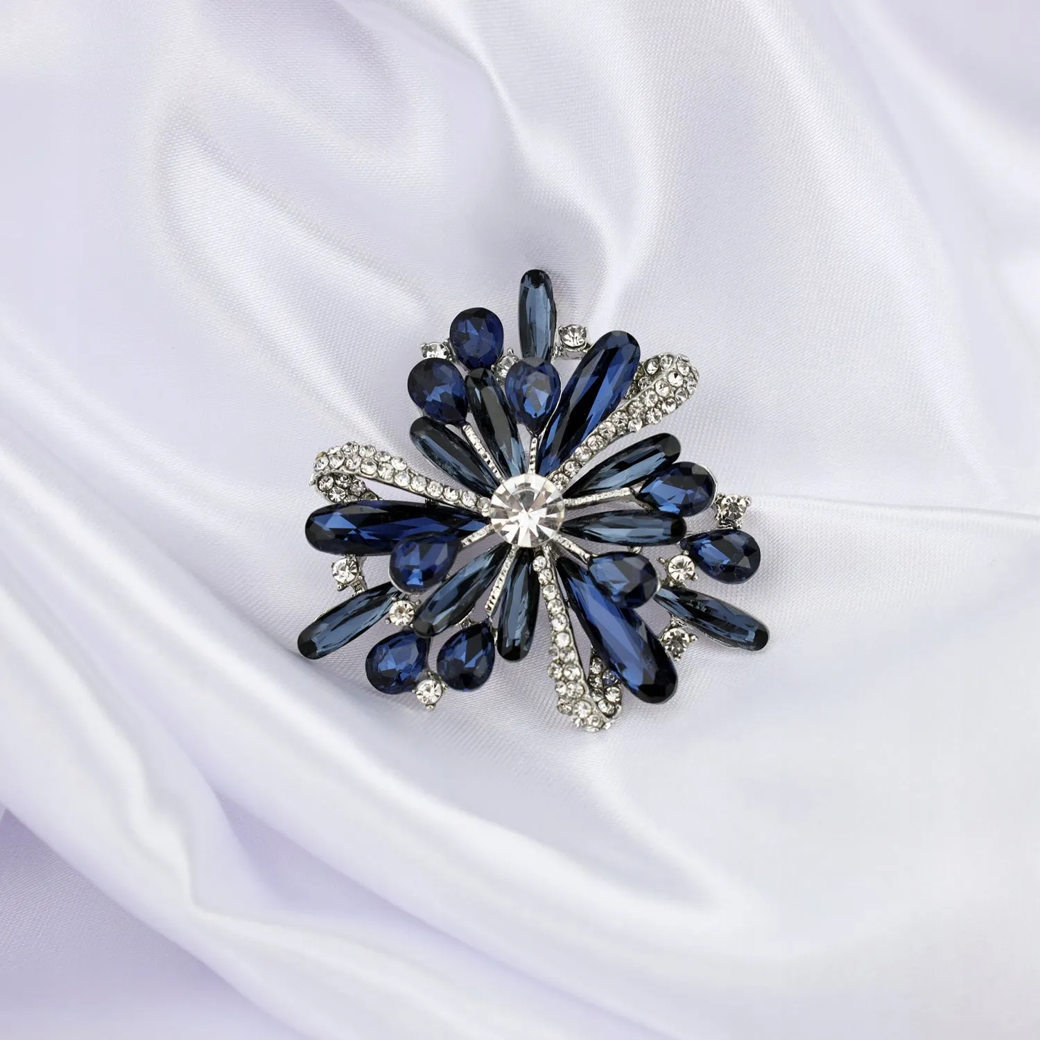 Blue flower - brooch with cubic zirconia