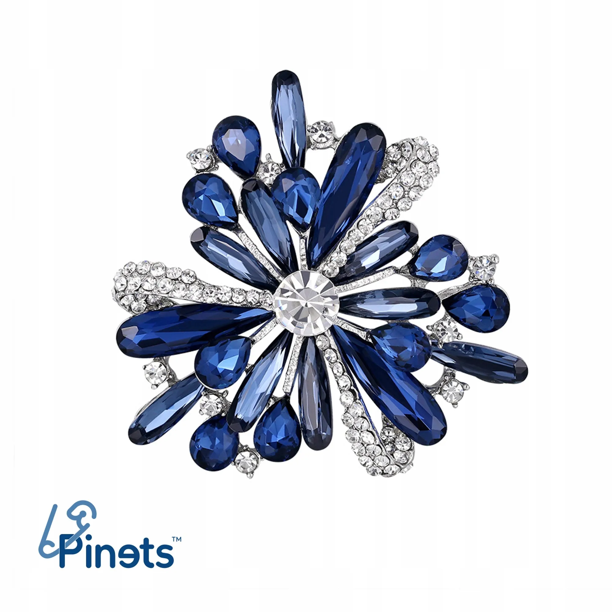 Blue flower - brooch with cubic zirconia