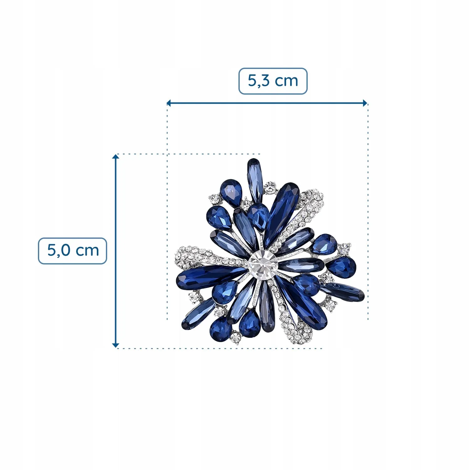 Blue flower - brooch with cubic zirconia