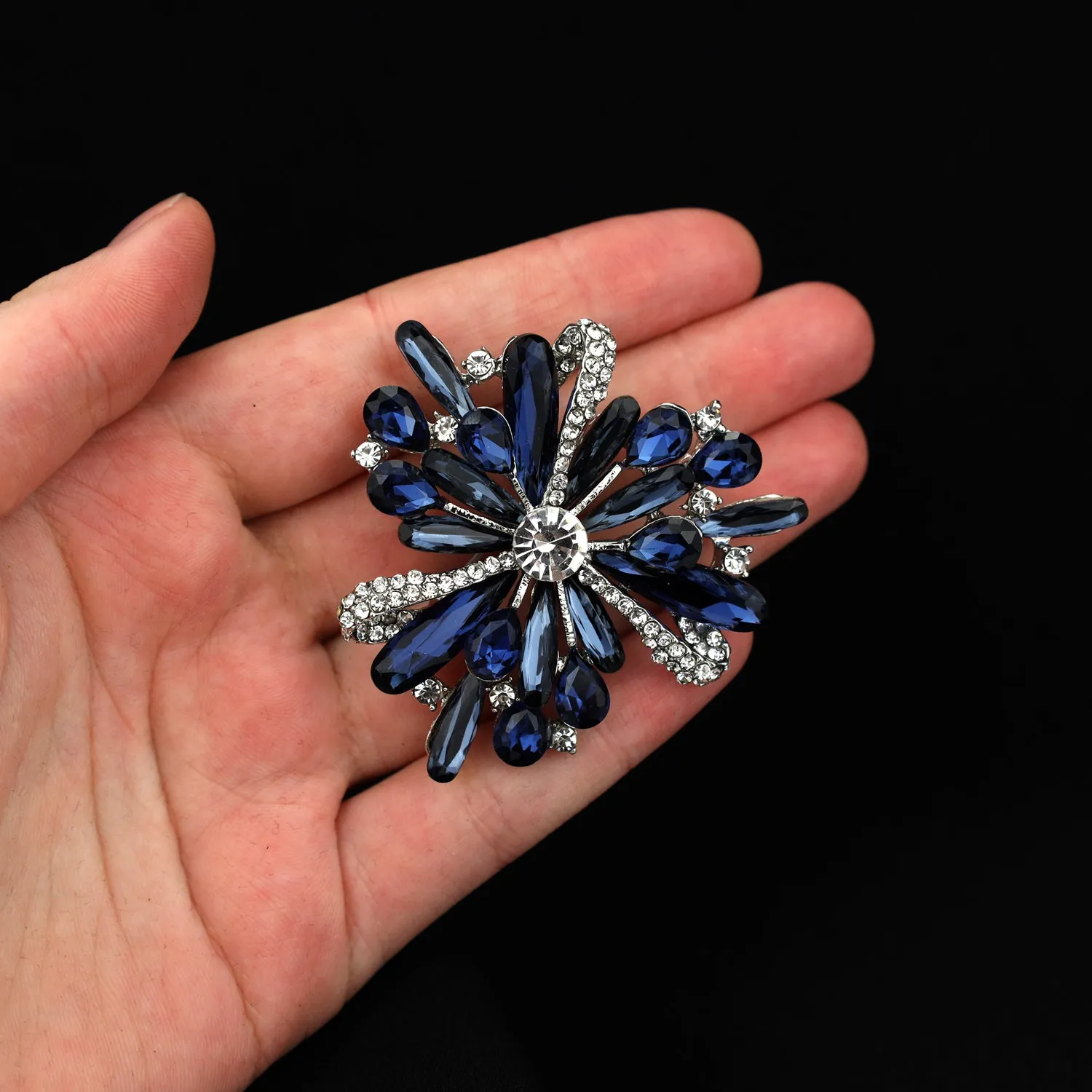 Blue flower - brooch with cubic zirconia