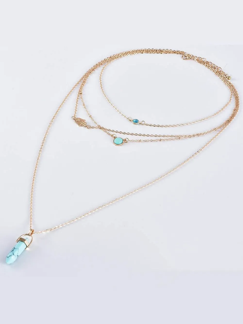 Boho-Chic Gold Turquoise Pendant Layered Necklace