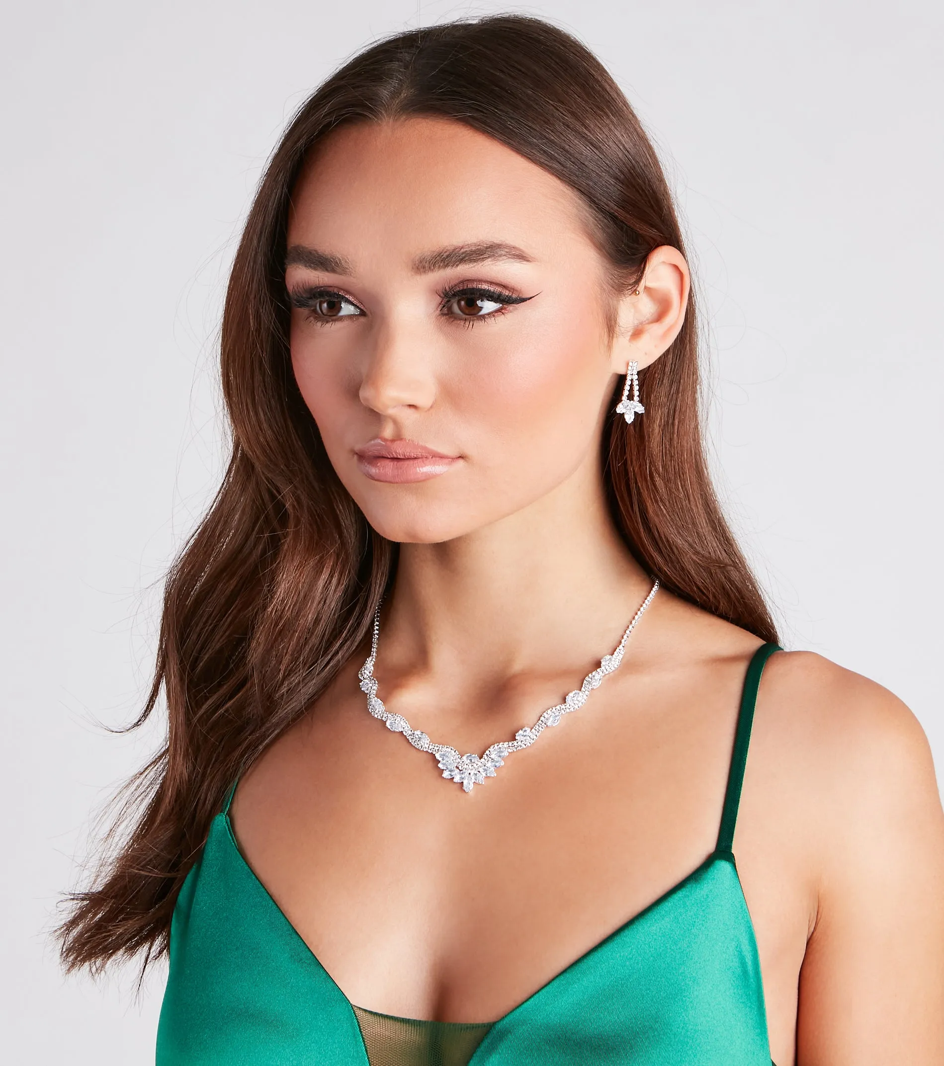 Brilliant Sparkle Cubic Zirconia Necklace And Earrings Set