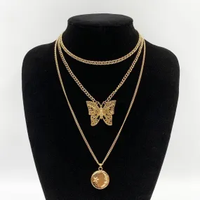 Butterfly Pendant Necklace - Multi-Layered  Women Jewelry