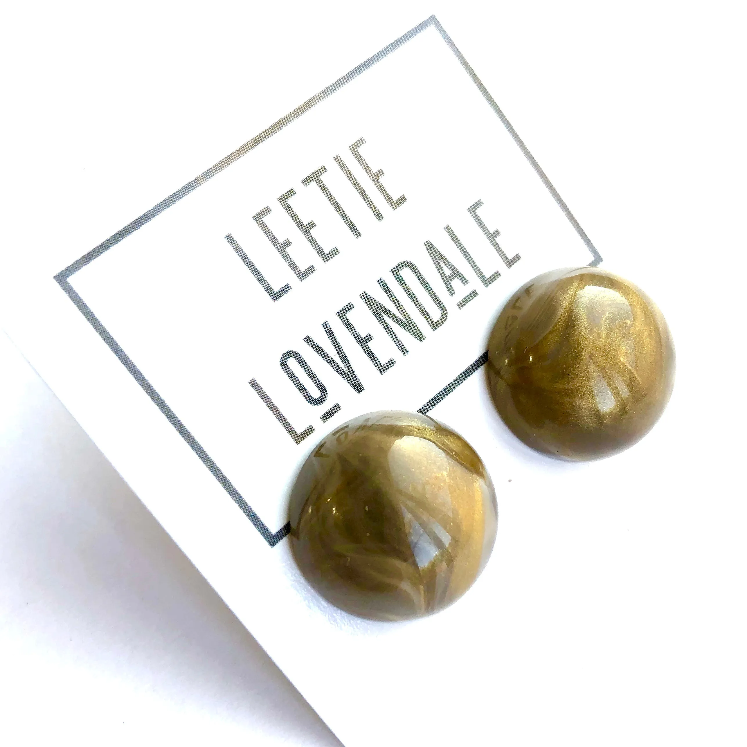 Charcoal Grey & Gold Metallic Marbled Retro Button Studs