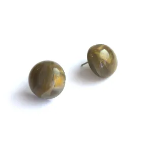 Charcoal Grey & Gold Metallic Marbled Retro Button Studs