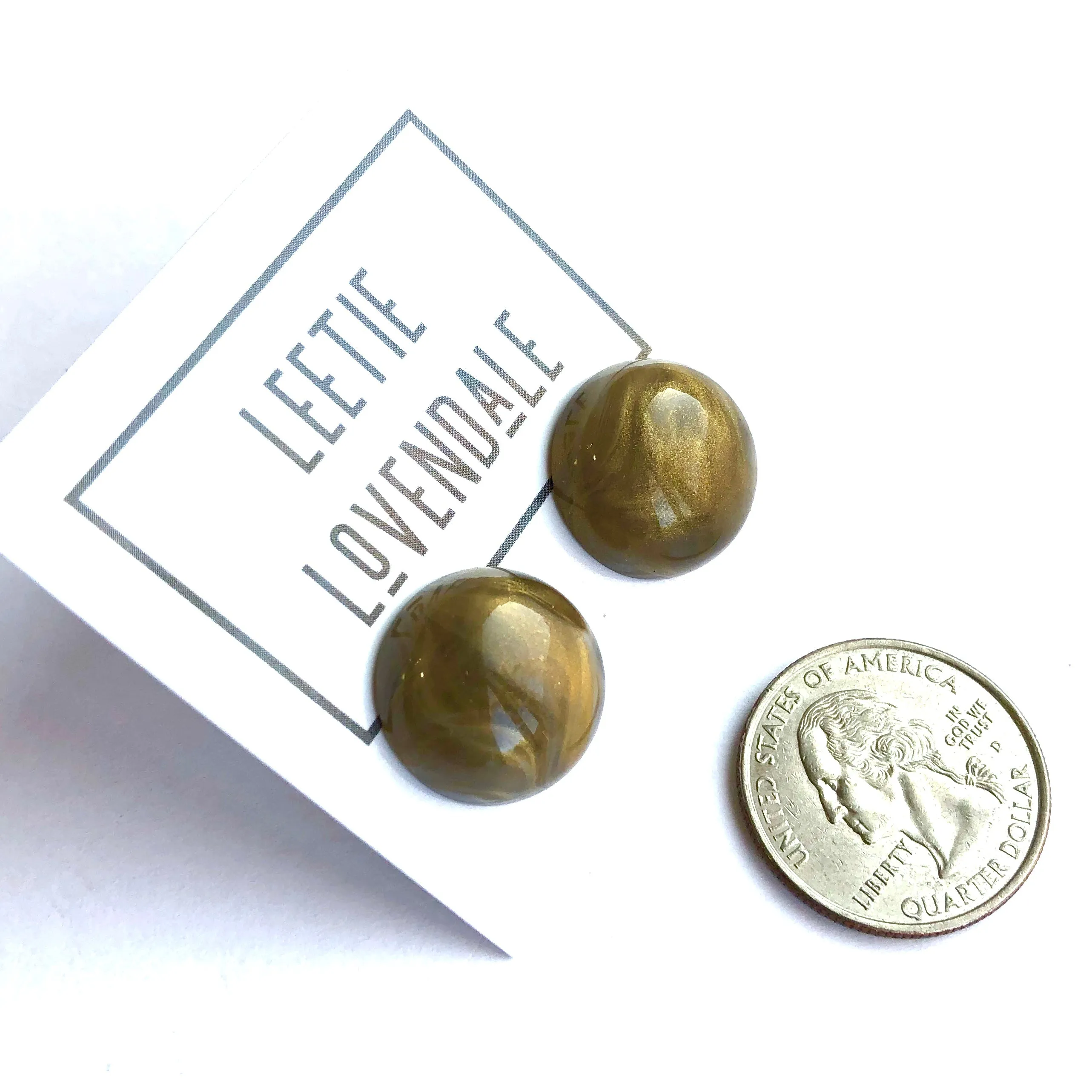 Charcoal Grey & Gold Metallic Marbled Retro Button Studs