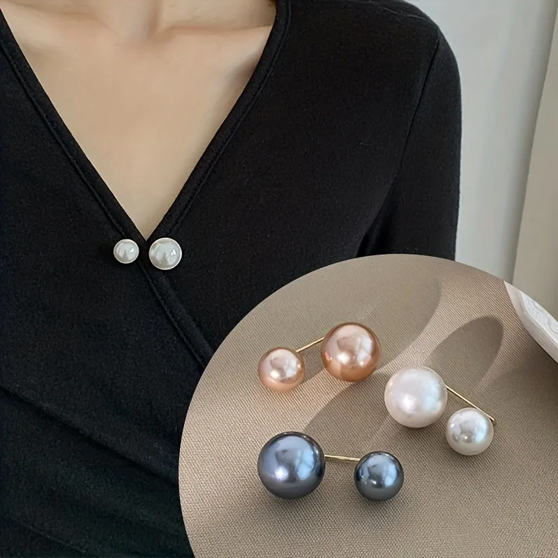 Chic Double Faux Pearl Brooch for Womens Summer Fashion