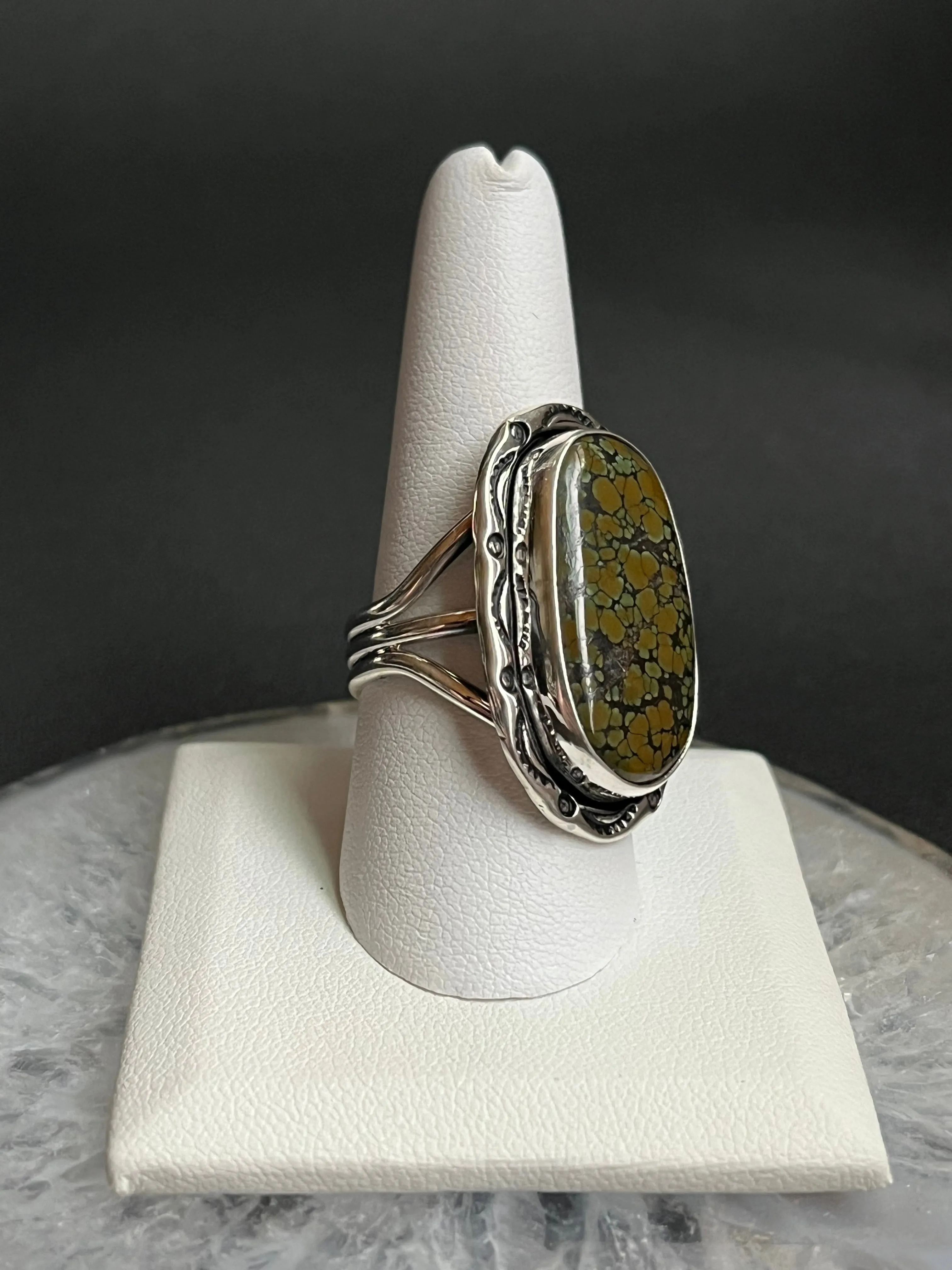 •CHINESE TURQUOISE• Navajo silver ring (size 10)