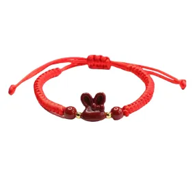 Cinnabar Stone Rabbit Charm Sterling Silver Bracelet