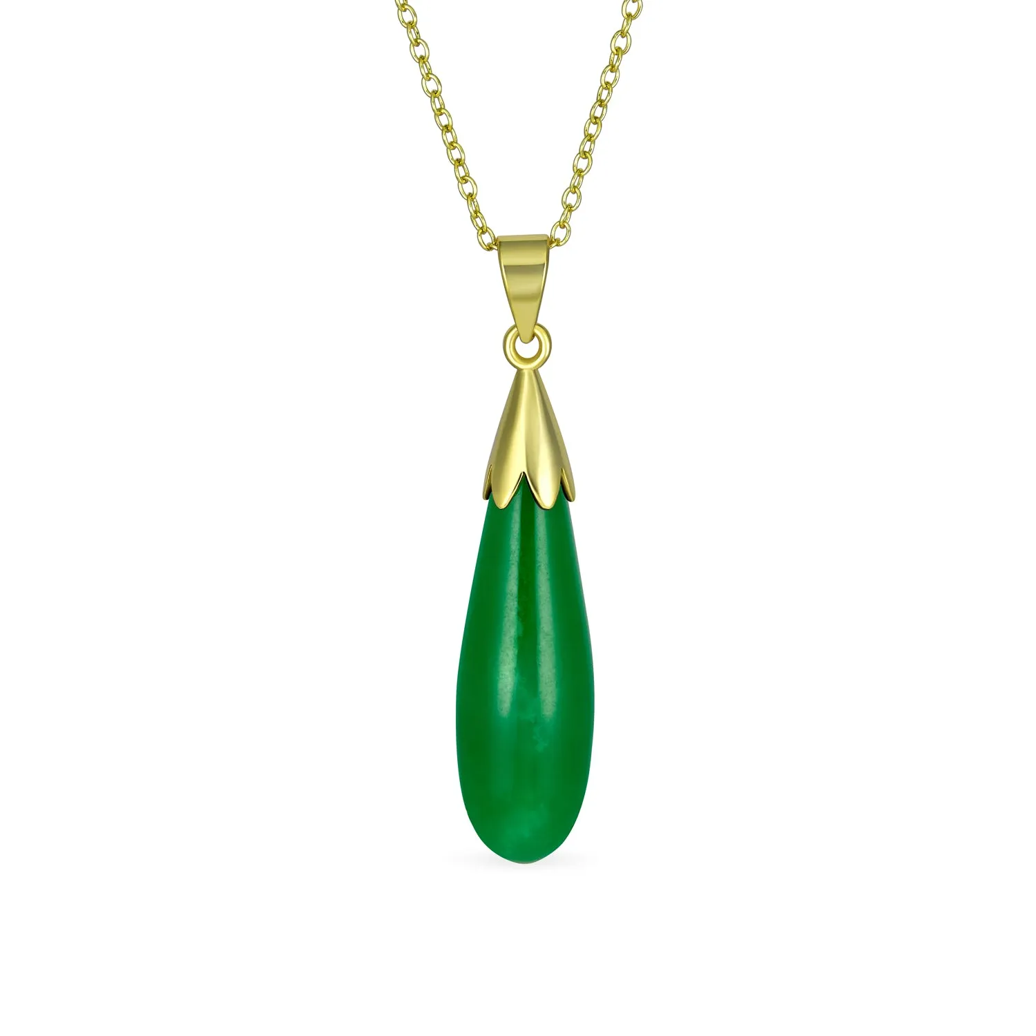 Classic Semi-Precious Gemstone Teardrop Pendant Necklace 14K Gold Plated Silver
