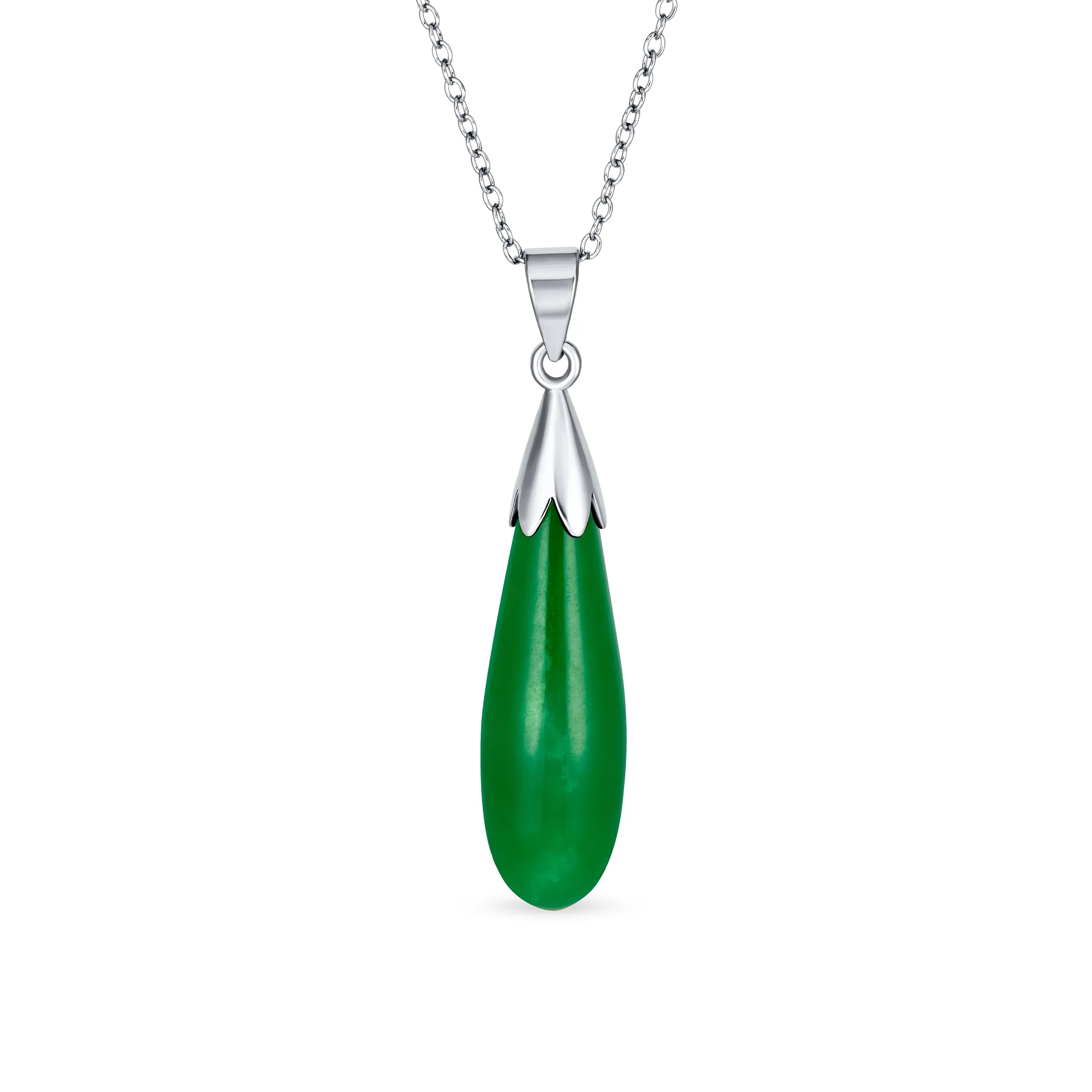 Classic Semi-Precious Gemstone Teardrop Pendant Necklace 14K Gold Plated Silver