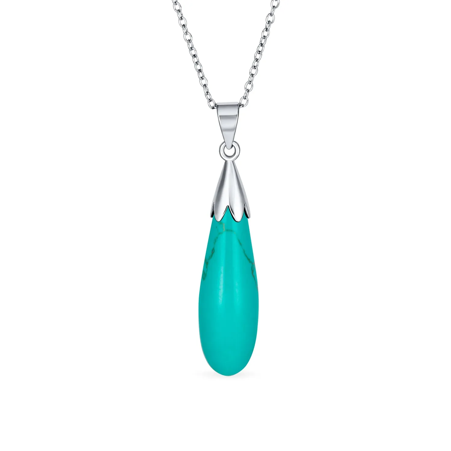 Classic Semi-Precious Gemstone Teardrop Pendant Necklace 14K Gold Plated Silver