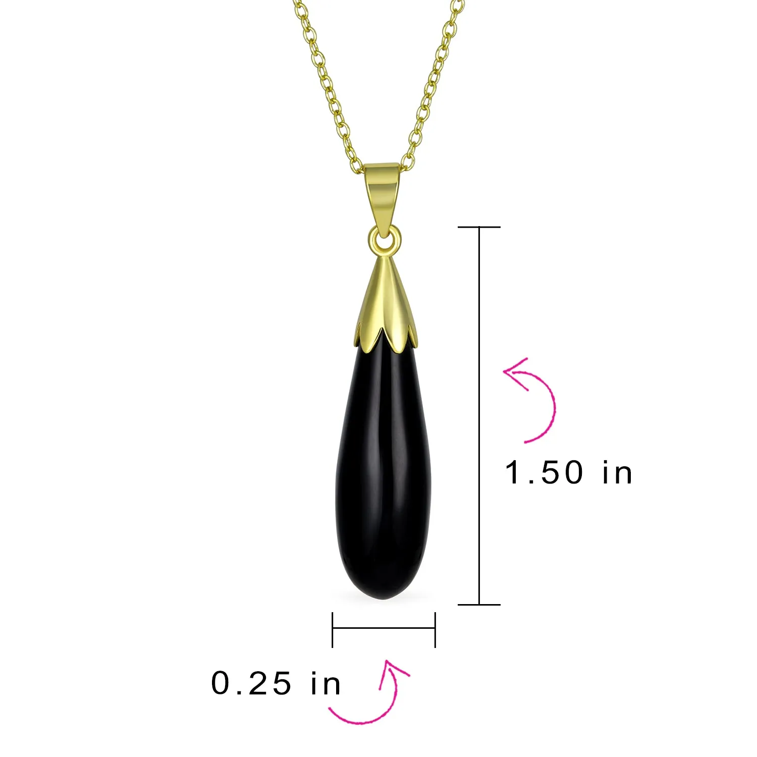 Classic Semi-Precious Gemstone Teardrop Pendant Necklace 14K Gold Plated Silver