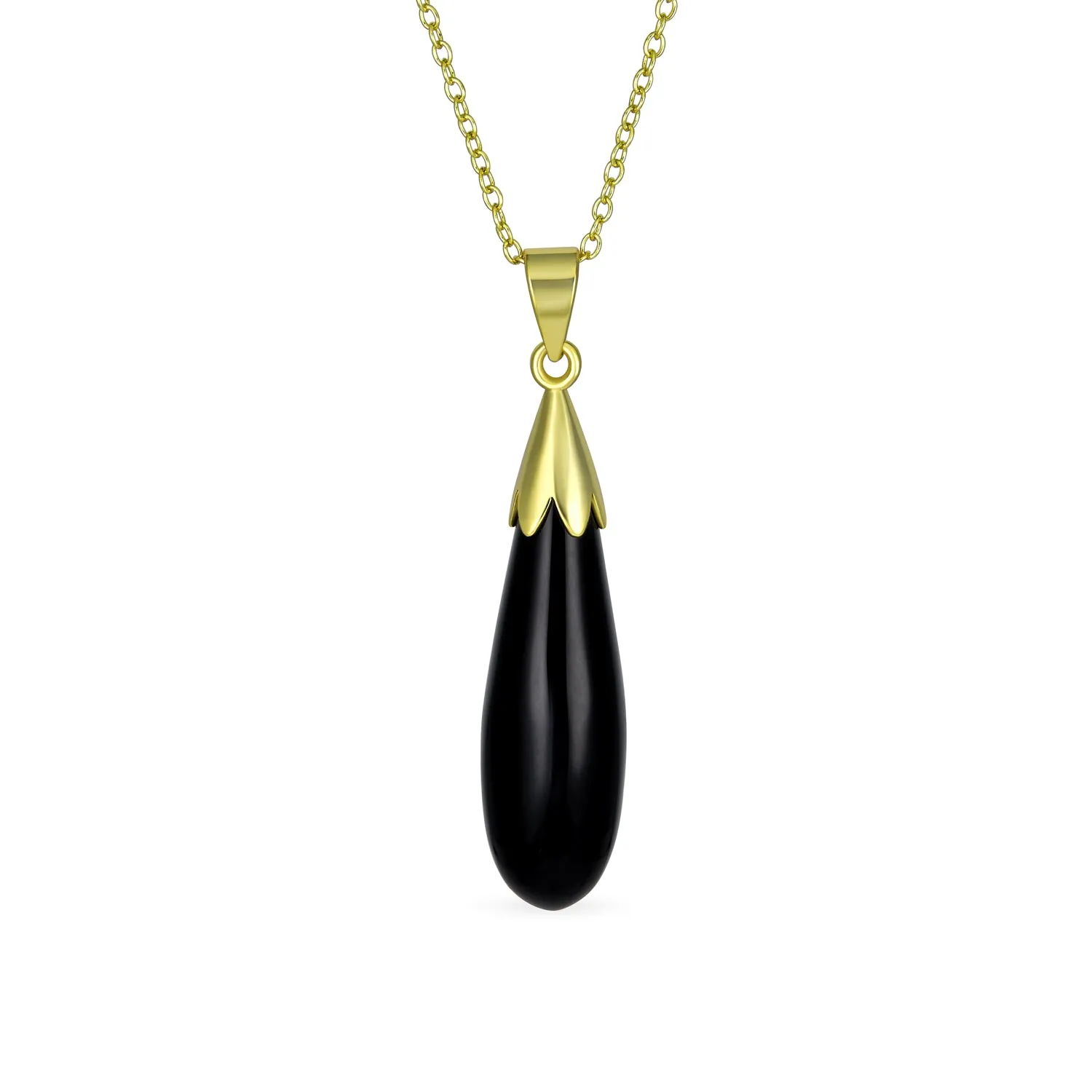 Classic Semi-Precious Gemstone Teardrop Pendant Necklace 14K Gold Plated Silver