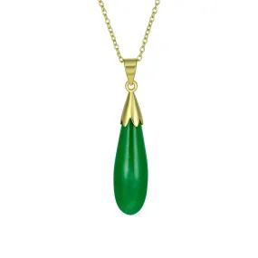 Classic Semi-Precious Gemstone Teardrop Pendant Necklace 14K Gold Plated Silver