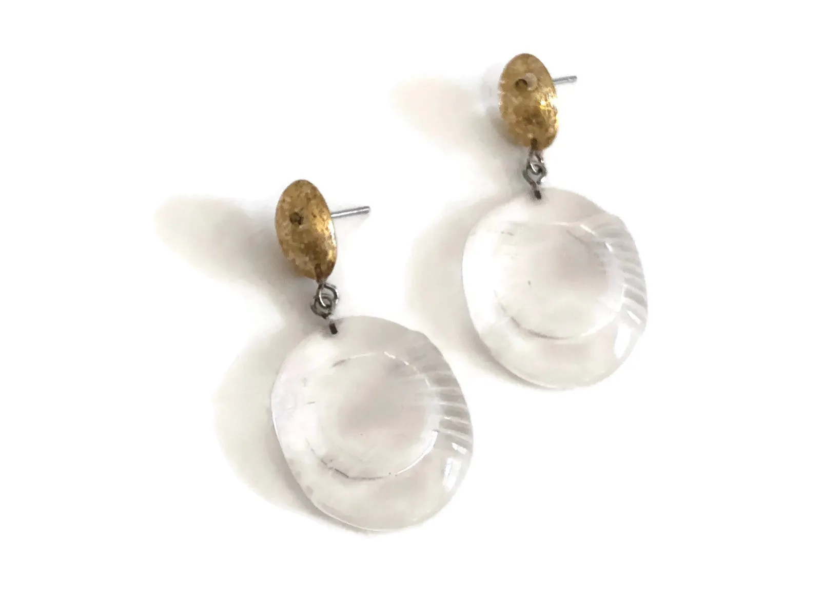 Clear & Gold Mercury Art Deco Carved Earrings