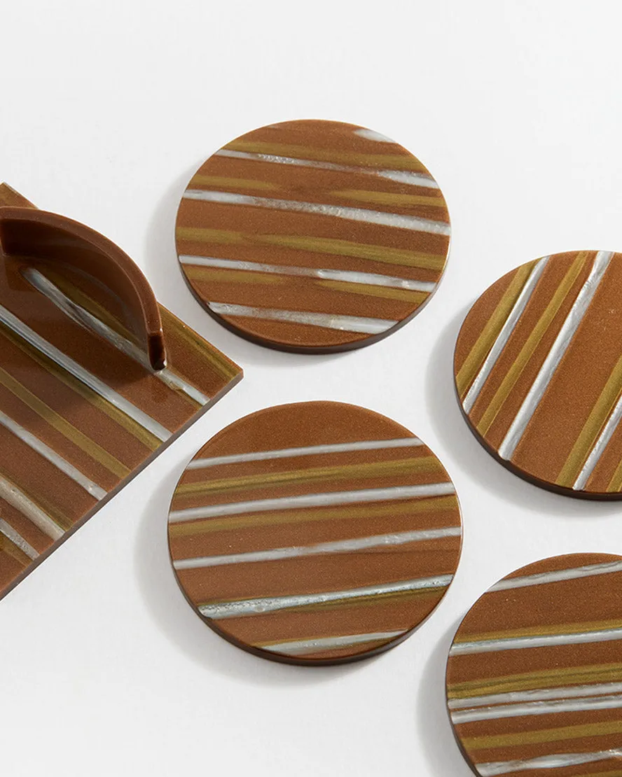 Coaster Set Brown Stripe