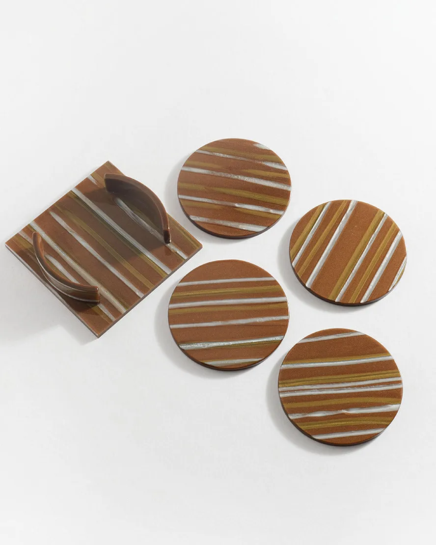 Coaster Set Brown Stripe