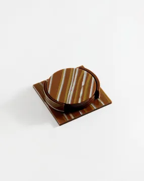 Coaster Set Brown Stripe