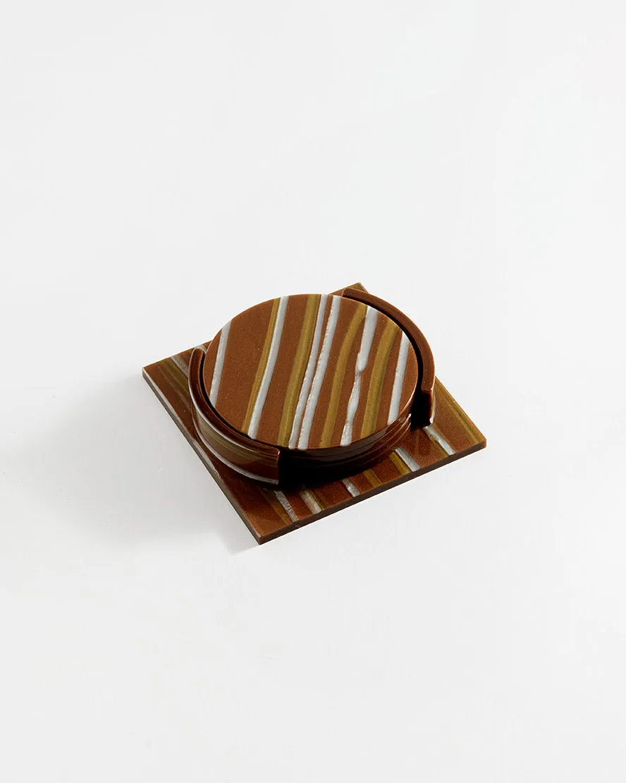 Coaster Set Brown Stripe