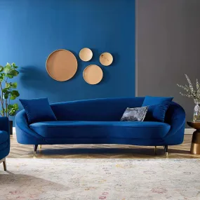 Curved Back Performance Velvet Sofa in Navy
