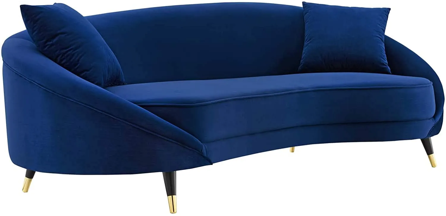 Curved Back Performance Velvet Sofa in Navy