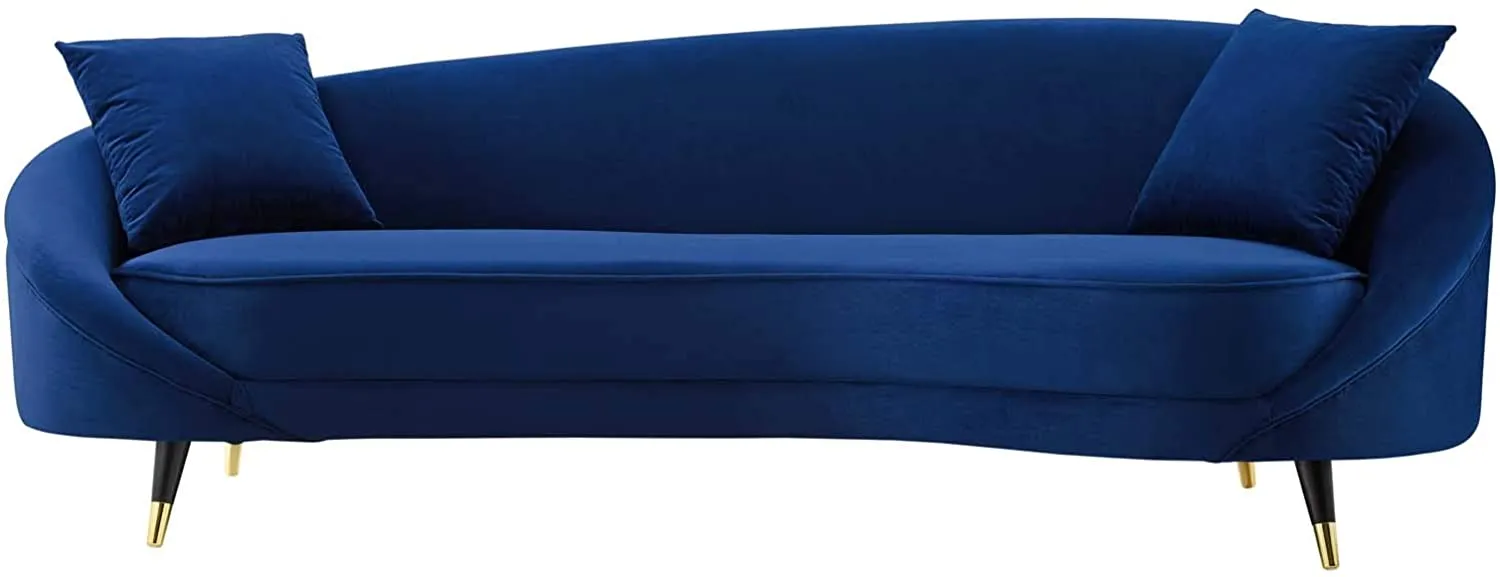 Curved Back Performance Velvet Sofa in Navy