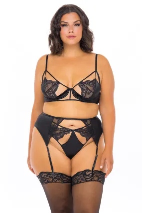 Curvy Ivy Cage 3 Piece Bra Set - BLACK
