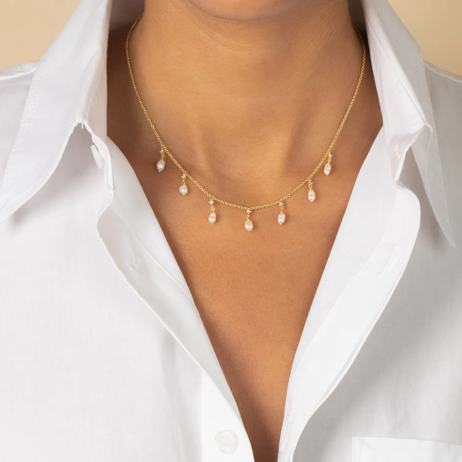 CZ X Pearl Shaker Necklace
