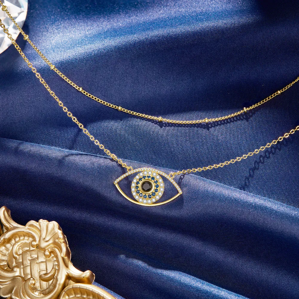 Dainty 14K Gold Layered Evil Eye Religious Necklace- Devil's Eye Satellite