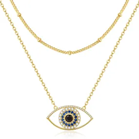 Dainty 14K Gold Layered Evil Eye Religious Necklace- Devil's Eye Satellite