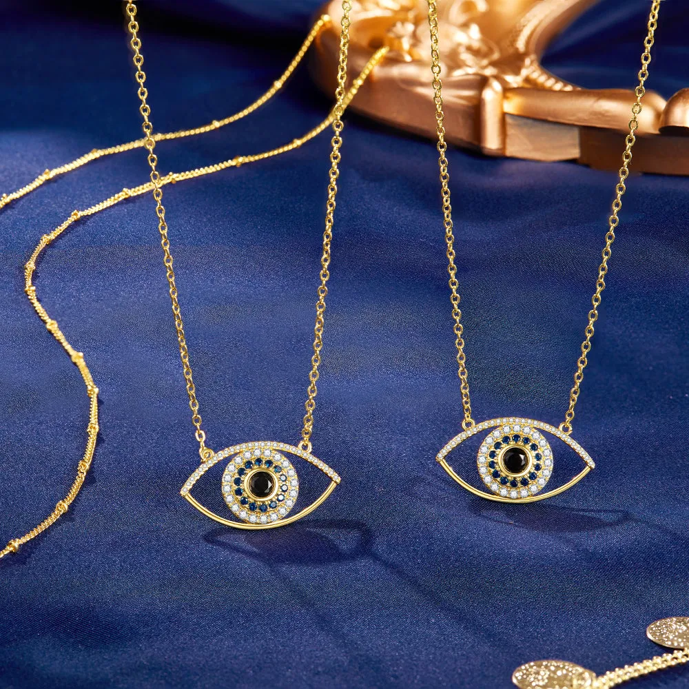 Dainty 14K Gold Layered Evil Eye Religious Necklace- Devil's Eye Satellite