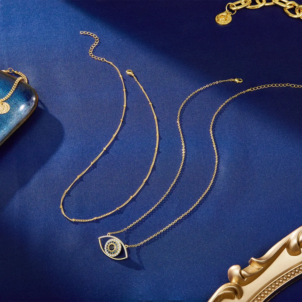 Dainty 14K Gold Layered Evil Eye Religious Necklace- Devil's Eye Satellite