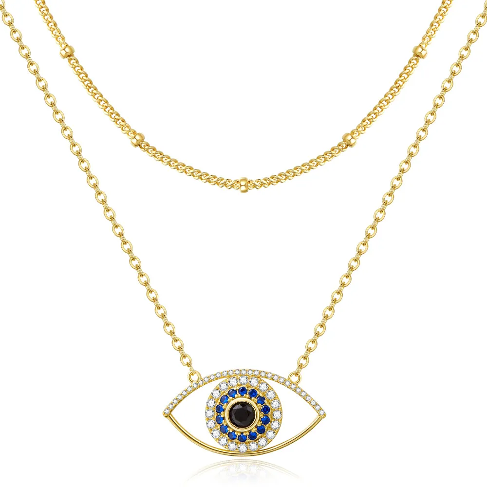 Dainty 14K Gold Layered Evil Eye Religious Necklace- Devil's Eye Satellite
