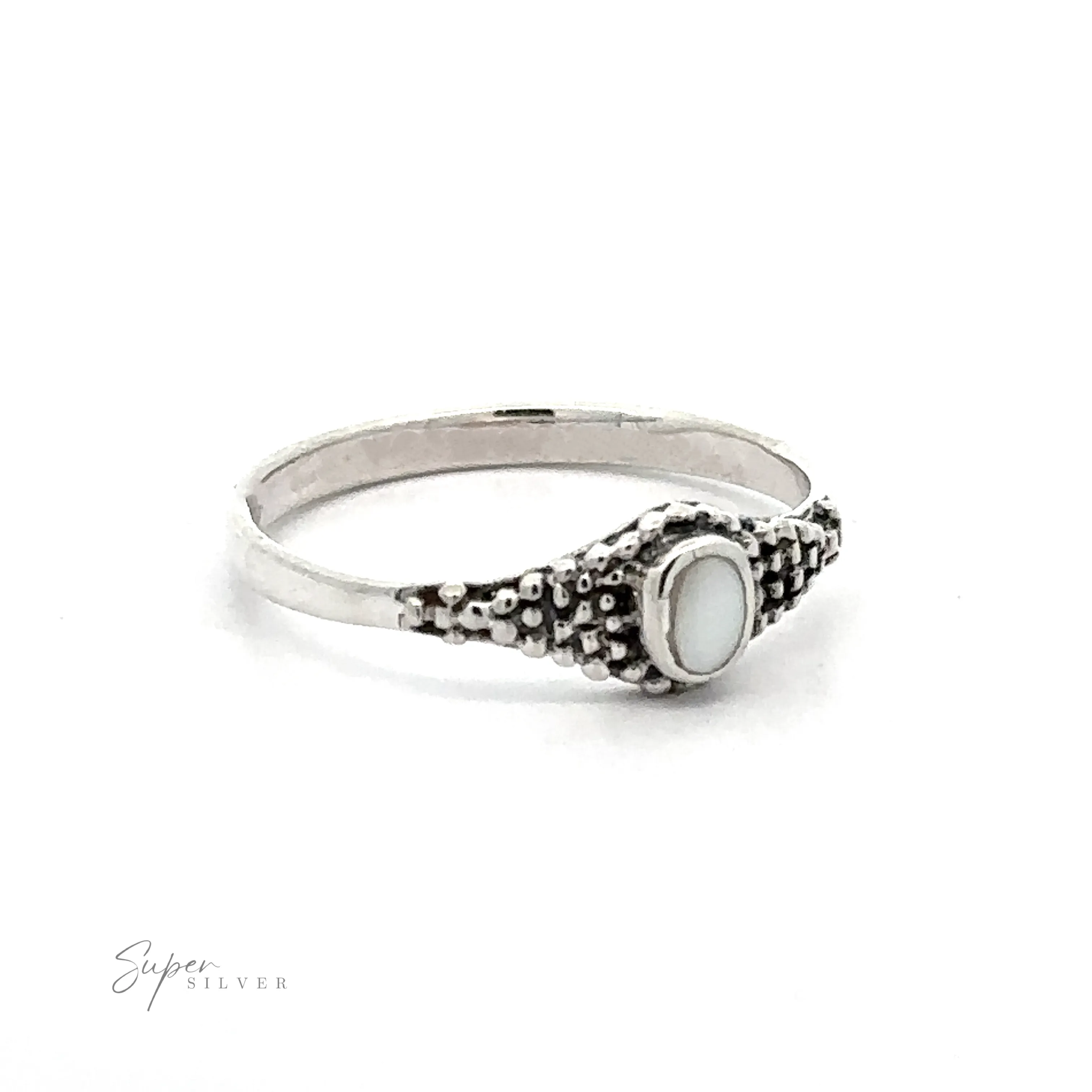 Dainty Inlaid Ring with Beaded Texture