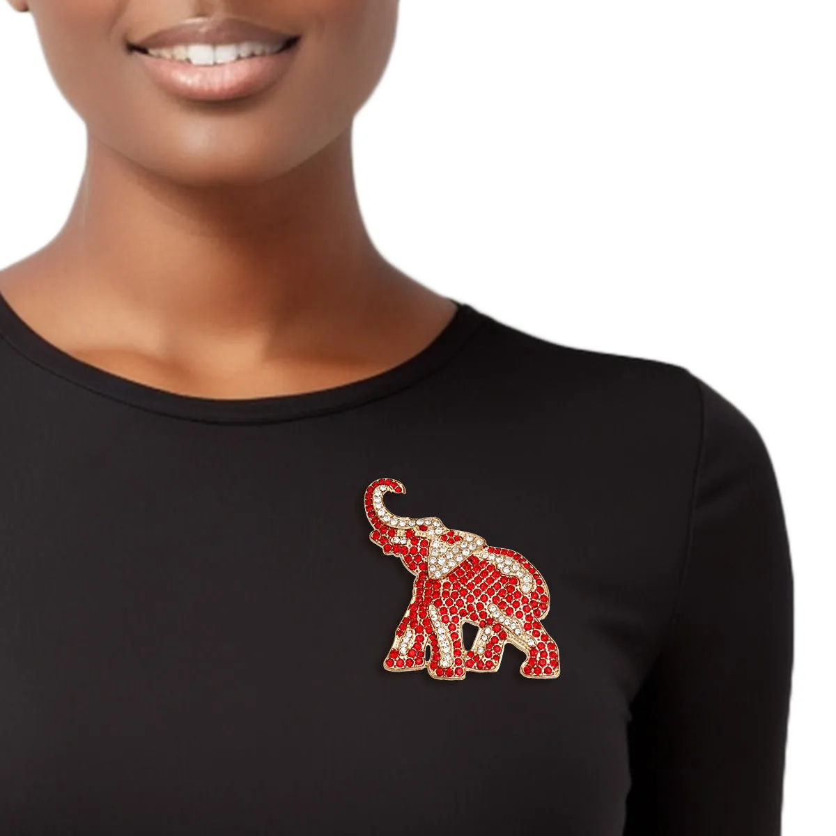 Delta Sigma Theta DST Sorority Inspired Gold and Red Full Elephant Brooch