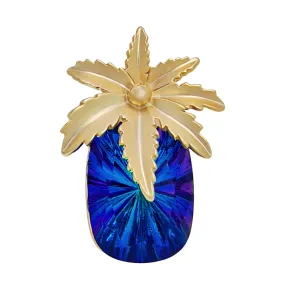 Designer Fashion Gold Metallic Leaf & Blue Stone Pineapple Pin Brooch