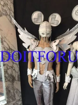 DHL  LED light ballroom costumes sexy silver catwalk dance music singer clothes bar party wears disco stage dj cosplay dresses