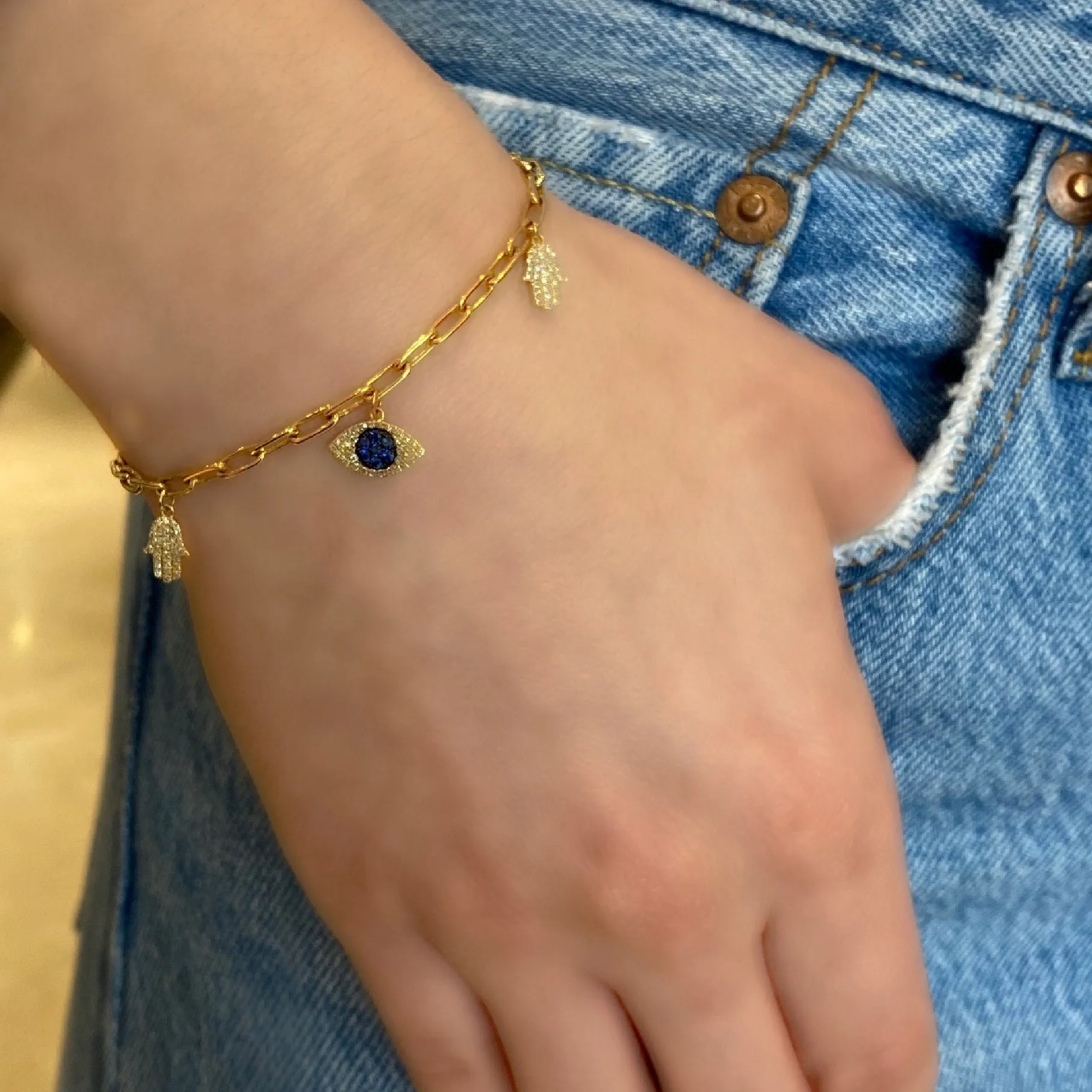 Diamond & Sapphire Evil-Eye & Hamsa Charm Bracelet