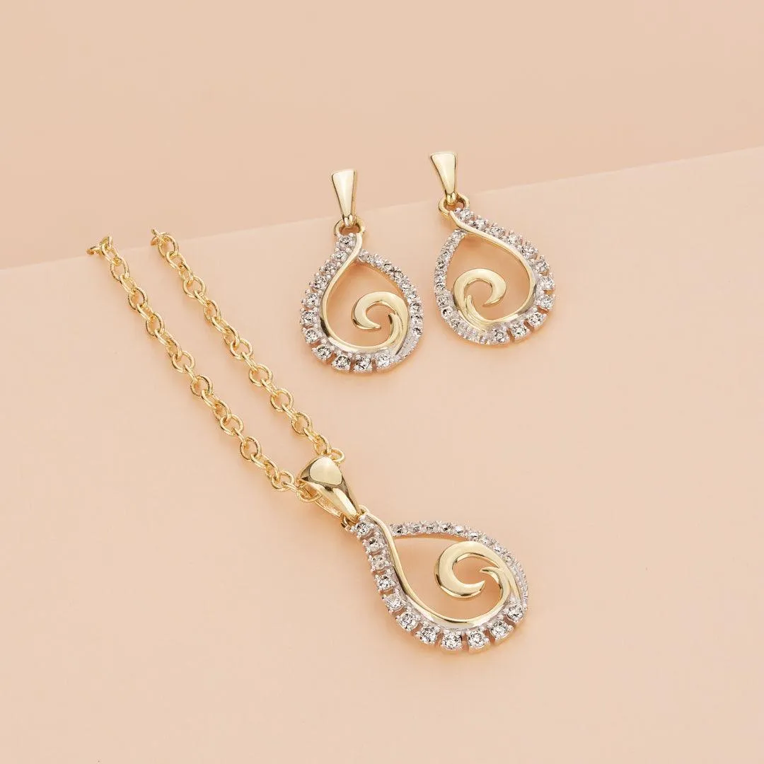 Diamond Swirl Pendant in 9ct Yellow and White Gold