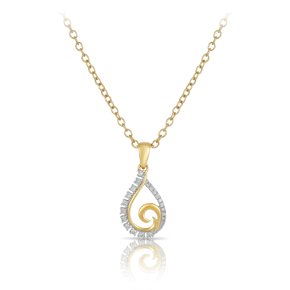Diamond Swirl Pendant in 9ct Yellow and White Gold